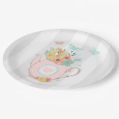 花と蝶とピンクのティーポット ペーパープレート (アングル)