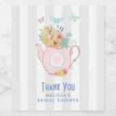 花と蝶とピンクのティーポット ワインラベル (シングルラベル)