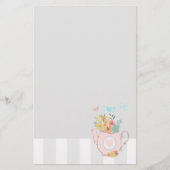 花と蝶とピンクのティーポット 便箋 (正面)