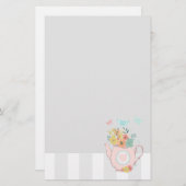 花と蝶とピンクのティーポット 便箋 (正面/裏面)