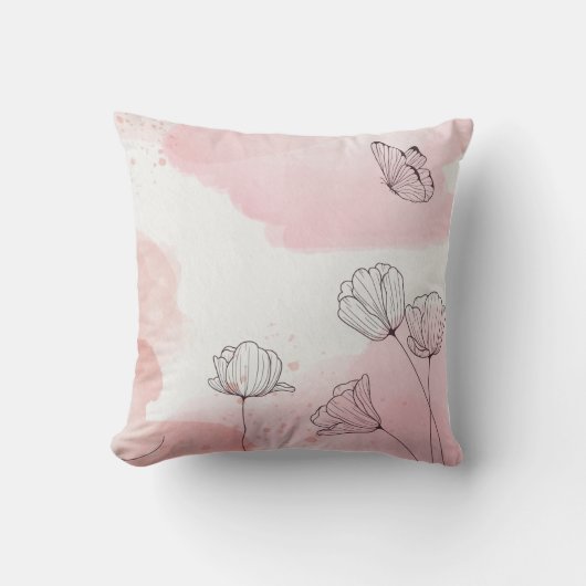 花と蝶と水色 クッション (正面)