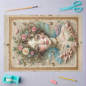 花と蝶と緑の目の女の子 薄葉紙 (クラフト)