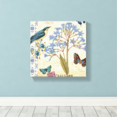 花と蝶と鳥のコラージュ キャンバスプリント (インサイチュ (ウッドフロア))