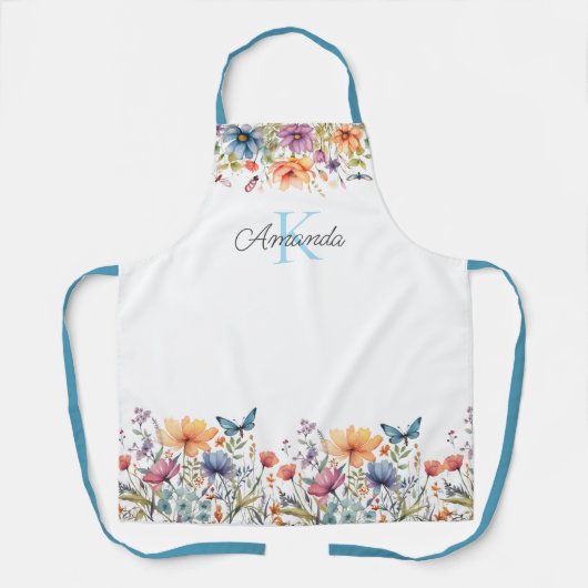 花と蝶のエプロンパーソナライズされたン エプロン (正面)