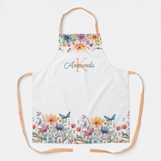花と蝶のエプロンパーソナライズされたン エプロン (正面)