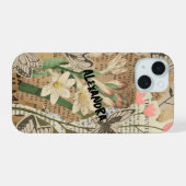 花と蝶のコラージュ iPhone カラーケース 15ケース (裏面横)