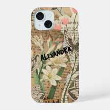 花と蝶のコラージュ iPhone カラーケース