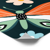 花と蝶のシームレスなパターン ポスター (角)