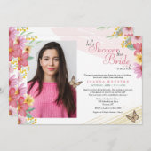 花と蝶のステイ・オア・ゴー・シャワー 招待状 (正面/裏面)