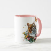 花と蝶のデザインが可愛い猫のマグカップ マグカップ (正面右)
