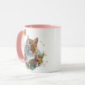 花と蝶のデザインが可愛い猫のマグカップ マグカップ (正面左)