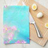 花と蝶のフローラかわいい春ブルーピンク キッチンタオル (四つ折り)