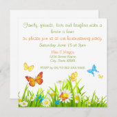 花と蝶のプリント引越し祝い 招待状 (正面/裏面)