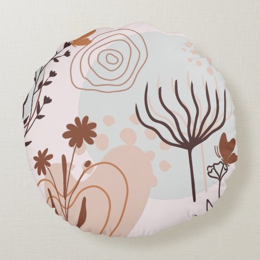 花と蝶のベージュハーズ丸い枕 ラウンドクッション (裏面)