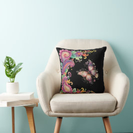 花と蝶のペイズリー クッション