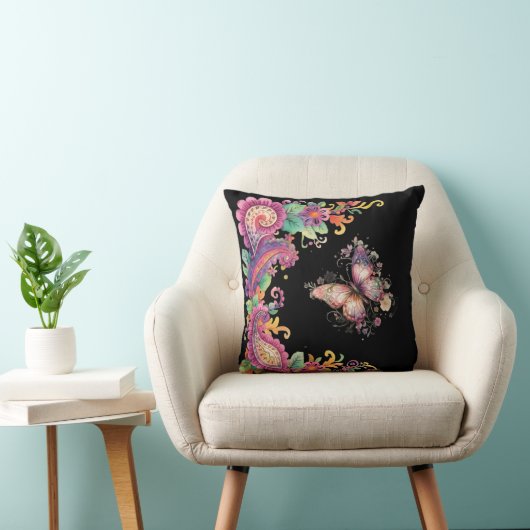 花と蝶のペイズリー クッション (椅子)