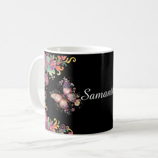 花と蝶のペイズリー コーヒーマグカップ (正面左)