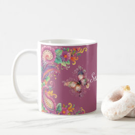 花と蝶のペイズリー コーヒーマグカップ