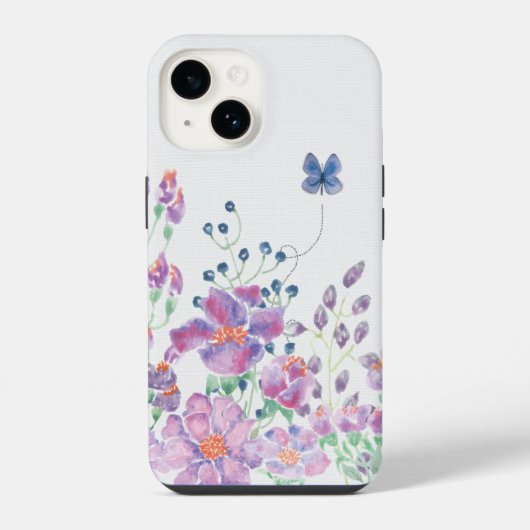 花と蝶のボーダー iPhoneケース (裏面)