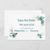 花と蝶のモチーフでおしゃれなSave the Date セーブザデート (正面/裏面)