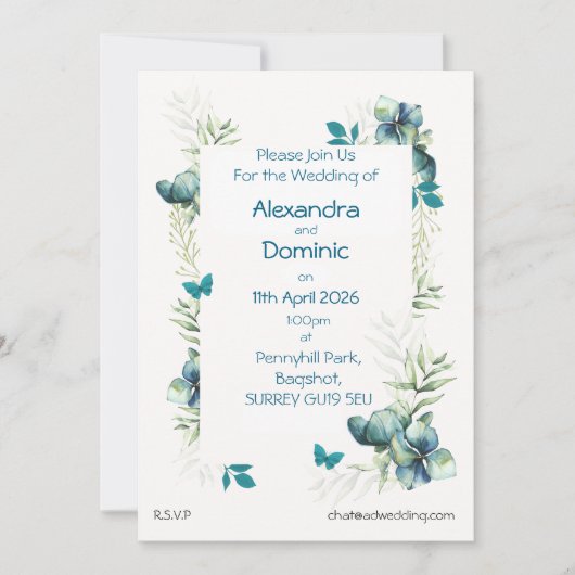 花と蝶のモチーフの結婚式招待状 招待状 (正面)