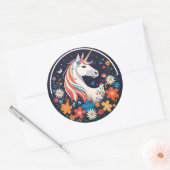 花と蝶のユニコーンNavy Blue ラウンドシール (封筒)
