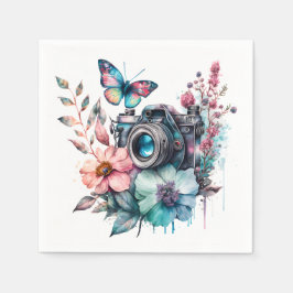 花と蝶の中35mmカメラ スタンダードカクテルナプキン