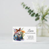 花と蝶の写真家を持つカメラ 名刺 (スタンド正面)