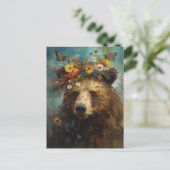 花と蝶の冠にクマ ポストカード (スタンド正面)