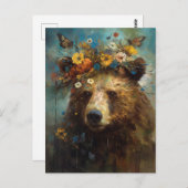 花と蝶の冠にクマ ポストカード (正面/裏面)