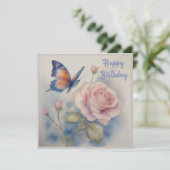 花と蝶の平らなグリーティングカード カード (スタンド正面)