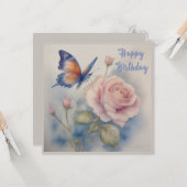 花と蝶の平らなグリーティングカード カード (正面/裏面インサイチュ)