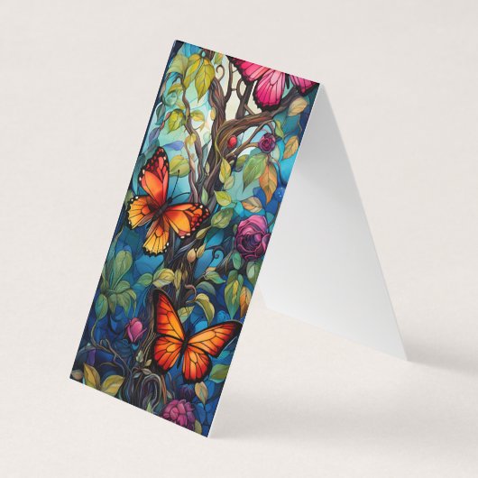 花と蝶の折り畳みブックマーカー 名刺 (正面)