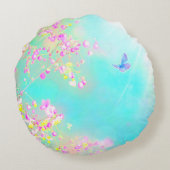 花と蝶の春青ピンクかわいい ラウンドクッション (裏面)