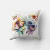 花と蝶の水彩画 黄色 青 紫色 クッション (裏面)