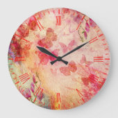 花と蝶の水色、壁時計 ラージ壁時計 (正面)