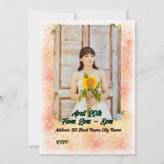 花と蝶の誕生日招待状 招待状 (裏面)