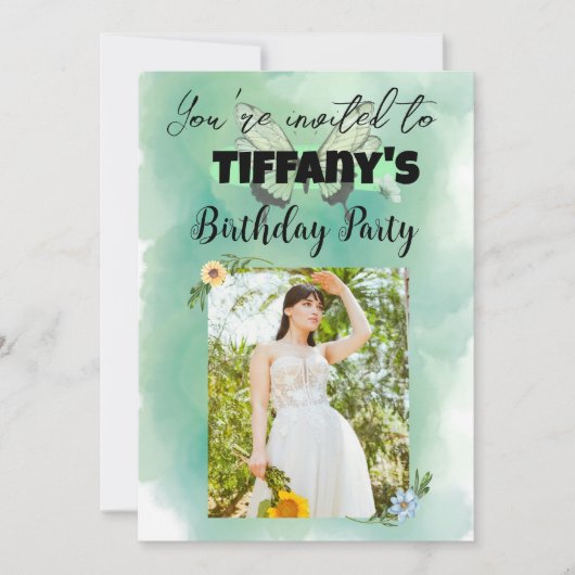 花と蝶の誕生日招待状 招待状 (正面)