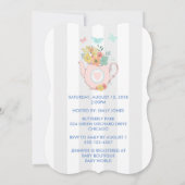 花と蝶の赤ちゃんシャワー付きピンクのティーポット 招待状 (裏面)