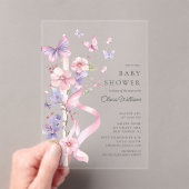 花と蝶の赤ちゃんシャワー アクリル招待状 (インサイチュ (ポータブル))
