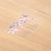 花と蝶の赤ちゃんシャワー アクリル招待状 (レイダウン)