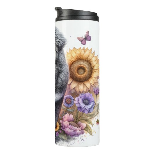 花と蝶の間のチベットのマスチフ タンブラー (回転右)