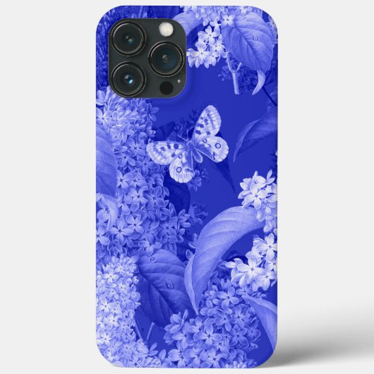 花と蝶の青い背景 Case-Mate iPhoneケース (裏面)