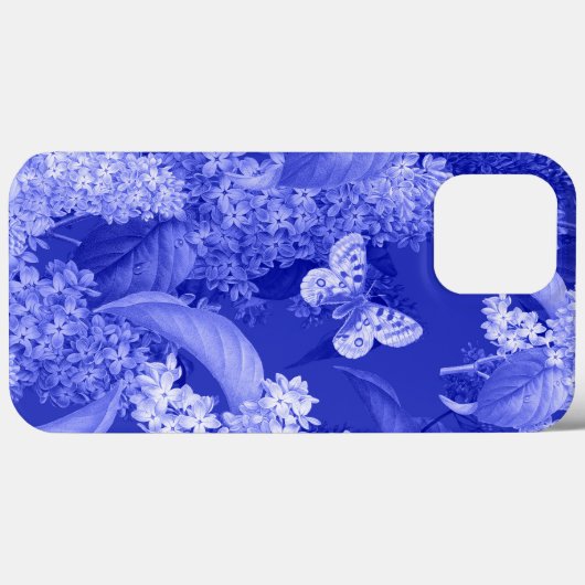 花と蝶の青い背景 Case-Mate iPhoneケース (裏面 (横))