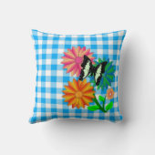 花と蝶の青のヴィシー枕 クッション (裏面)