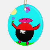 花と蝶を太陽に持つ豚、子供によるアート:) セラミックオーナメント (左)