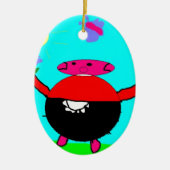 花と蝶を太陽に持つ豚、子供によるアート:) セラミックオーナメント (正面)