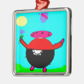 花と蝶を太陽に持つ豚、子供によるアート:) メタルオーナメント (左)