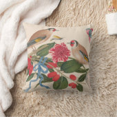 花と蝶を持つ茶色の鳥 クッション (ブランケット)