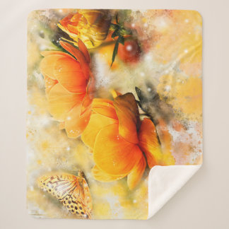 花と蝶アクセント シェルパブランケット